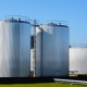 Storage tanks outside a factory.