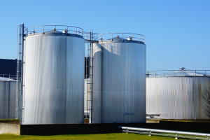 Storage tanks outside a factory.