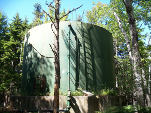 A municipal water storage tank.